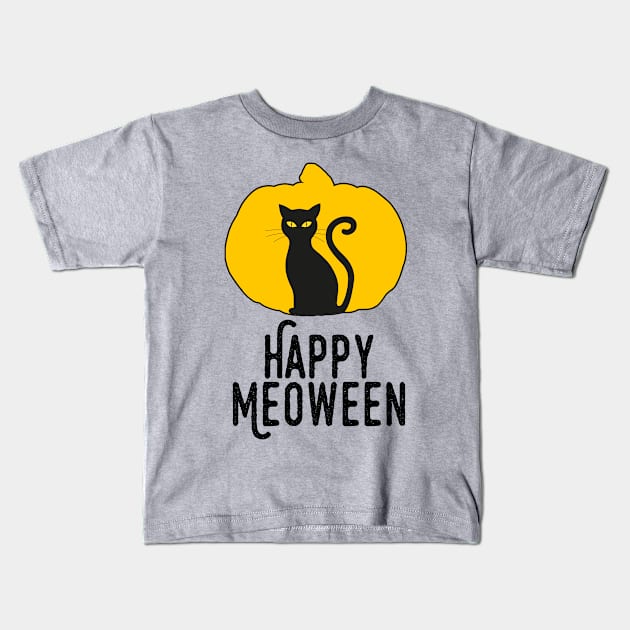 Happy Meoween – Halloween Pumpkin Cat Silhouette Kids T-Shirt by HighBrowDesigns